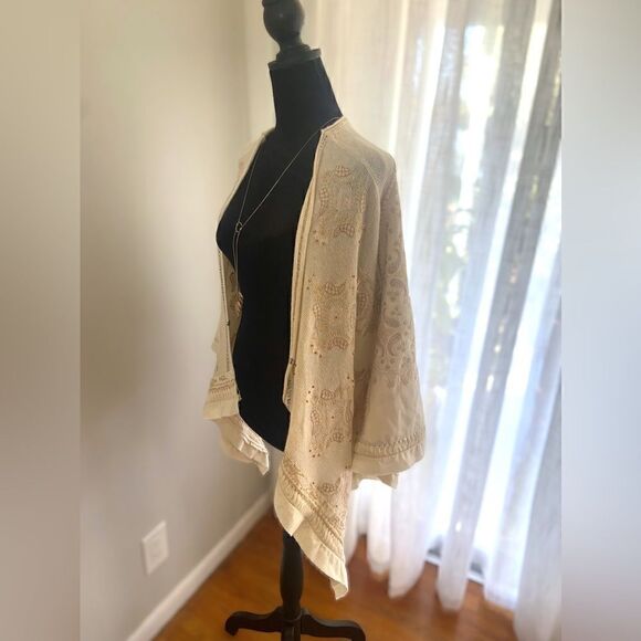 Free People Embroidered Beaded Wool Blend Cardigan Shawl Kimono Size XS - Picture 14 of 16